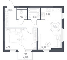 Планировка однокомнатной(квартира) площадью 48.11 квадратных метров в “ЖК Остафьево”