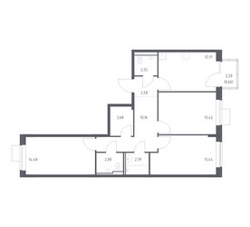 Планировка трехкомнатной(квартира) площадью 79.15 квадратных метров в ЖК “ЖК Молжаниново”