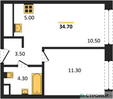 Планировка однокомнатной(квартира) площадью 34.6 квадратных метров в “Жилые кварталы Белый Град”