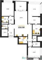 Планировка трехкомнатной(квартира) площадью 152.5 квадратных метров в “Клубный дом РЕКА”