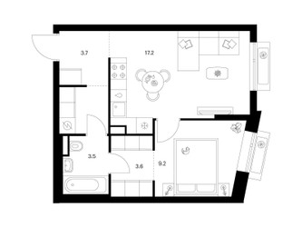 Планировка однокомнатной(квартира) площадью 40.4 квадратных метров в ЖК “ЖК Саларьево парк”