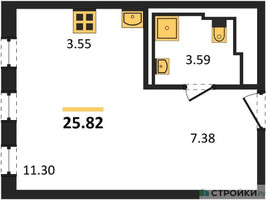 Планировка студии(квартира) площадью 25.82 квадратных метров в “ЖК Остафьево”