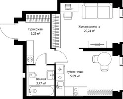 Планировка однокомнатной(квартира) площадью 35.39 квадратных метров в “Мультиквартал СИТИДЗЕН”