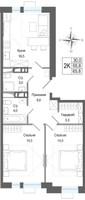 Планировка двухкомнатной(квартира) площадью 65.8 квадратных метров в “ЖК КИНОКВАРТАЛ”