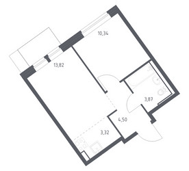 Планировка однокомнатной(квартира) площадью 35.85 квадратных метров в ЖК “ЖК Молжаниново”