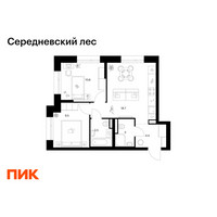 Планировка двухкомнатной(квартира) площадью 49.7 квадратных метров в “ЖК Середневский лес”