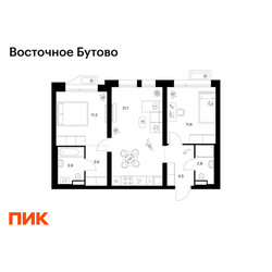 Планировка двухкомнатной(квартира) площадью 59 квадратных метров в ЖК “ЖК Восточное Бутово”