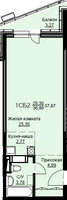 Планировка студии(квартира) площадью 38.2 квадратных метров в “ЖК Соболевка”