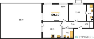 Планировка двухкомнатной(квартира) площадью 69.1 квадратных метров в “ЖК Деснаречье”