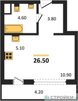 Планировка студии(квартира) площадью 26.5 квадратных метров в “Квартал Филатов луг”
