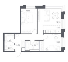 Планировка двухкомнатной(квартира) площадью 60.7 квадратных метров в “ЖК Верейская 41”