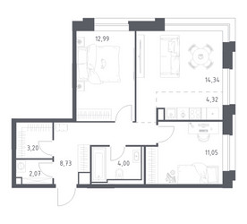 Планировка двухкомнатной(квартира) площадью 60.7 квадратных метров в ЖК “ЖК Верейская 41”
