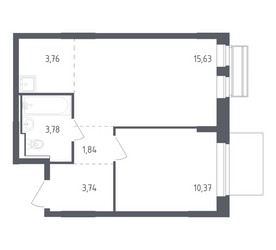 Планировка однокомнатной(квартира) площадью 39.12 квадратных метров в ЖК “ЖК Рублевский Квартал”