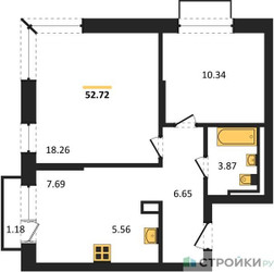 Планировка двухкомнатной(квартира) площадью 52.83 квадратных метров в ЖК “ЖК Долина Яузы”