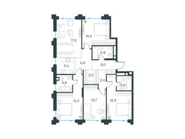Планировка 4+ комнатной(квартира) площадью 114.3 квадратных метров в “ЖК Level Бауманская”