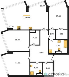 Планировка 4+ комнатной(квартира) площадью 125.8 квадратных метров в ЖК “ЖК High Life (Хай Лайф)”
