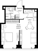 Планировка однокомнатной(квартира) площадью 38.24 квадратных метров в “Мультиквартал СИТИДЗЕН”
