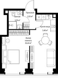 Планировка однокомнатной(квартира) площадью 38.24 квадратных метров в ЖК “Мультиквартал СИТИДЗЕН”