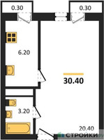 Планировка однокомнатной(квартира) площадью 30.4 квадратных метров в “ЖК Южная Долина”