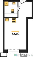 Планировка студии(квартира) площадью 22.2 квадратных метров в “ЖК Гоголь парк”