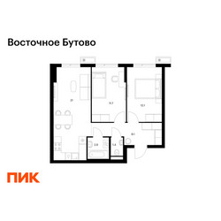 Планировка двухкомнатной(квартира) площадью 57.2 квадратных метров в ЖК “ЖК Восточное Бутово”