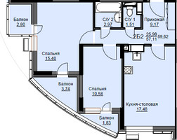 Планировка двухкомнатной(квартира) площадью 60.1 квадратных метров в “ЖК Соболевка”
