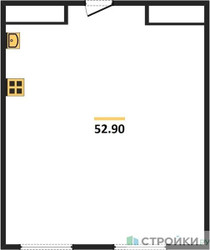 Планировка студии(квартира) площадью 52.9 квадратных метров в ЖК “ЖК Лайм”