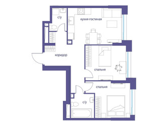 Планировка двухкомнатной(квартира) площадью 63.3 квадратных метров в ЖК “ЖК Символ”