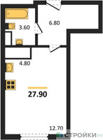 Планировка студии(квартира) площадью 27.9 квадратных метров в “ЖК Одинцово Сити”