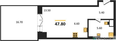 Планировка студии(квартира) площадью 47.8 квадратных метров в ЖК “ЖК Мираполис”