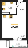 Планировка студии(квартира) площадью 27.6 квадратных метров в “Павлово 3”