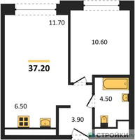 Планировка однокомнатной(квартира) площадью 37.2 квадратных метров в “Жилые кварталы Белый Град”