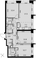Планировка 4+ комнатной(квартира) площадью 86.9 квадратных метров в “ЖК Амбер Сити”