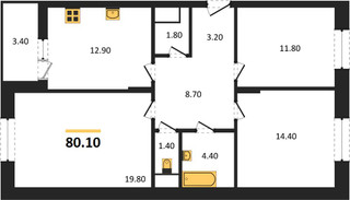 Планировка трехкомнатной(квартира) площадью 80.1 квадратных метров в “ЖК Эдельвейс (Первомайское)”