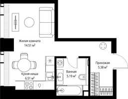 Планировка студии(квартира) площадью 31.59 квадратных метров в “ЖК Веер”