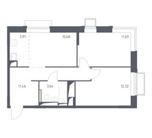 Планировка двухкомнатной(квартира) площадью 53.8 квадратных метров в “ЖК Долина Яузы”