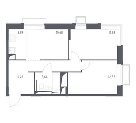 Планировка двухкомнатной(квартира) площадью 53.8 квадратных метров в ЖК “ЖК Долина Яузы”