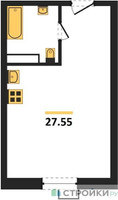 Планировка студии(квартира) площадью 27.55 квадратных метров в “ЖК Радость (Радумля Парк)”