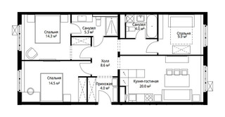 Планировка трехкомнатной(квартира) площадью 80.6 квадратных метров в “ЖК Эко Видное 2.0”