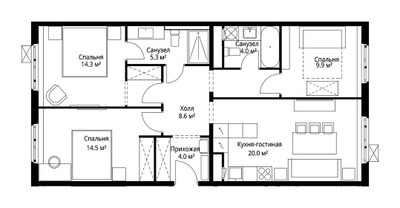 Планировка трехкомнатной(квартира) площадью 80.6 квадратных метров в ЖК “ЖК Эко Видное 2.0”