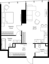 Планировка однокомнатной(квартира) площадью 60.9 квадратных метров в ЖК “ЖК ОНЕ”