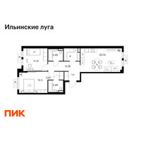 Планировка двухкомнатной(квартира) площадью 66.62 квадратных метров в “ЖК Ильинские луга”