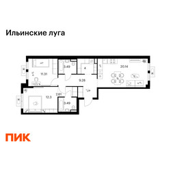 Планировка двухкомнатной(квартира) площадью 66.62 квадратных метров в ЖК “ЖК Ильинские луга”