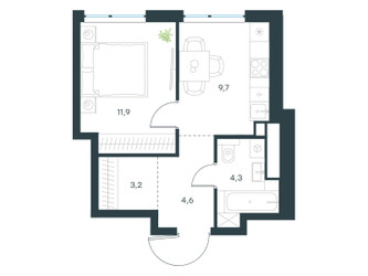 Планировка однокомнатной(квартира) площадью 33.7 квадратных метров в ЖК “ЖК Level Мичуринский”