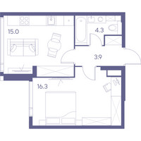 Планировка однокомнатной(квартира) площадью 39.5 квадратных метров в “ЖК THE LOT by Akvilon”