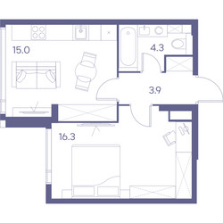 Планировка однокомнатной(квартира) площадью 39.5 квадратных метров в ЖК “ЖК THE LOT by Akvilon”