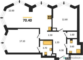 Планировка двухкомнатной(квартира) площадью 70.4 квадратных метров в “Акценты”
