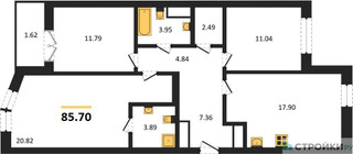Планировка трехкомнатной(квартира) площадью 85.7 квадратных метров в “ЖК Sezar City (Сезар Сити)”