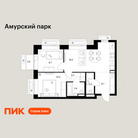Планировка двухкомнатной(квартира) площадью 53 квадратных метров в “ЖК Амурский парк”