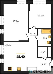 Планировка двухкомнатной(квартира) площадью 58.4 квадратных метров в ЖК “ЖК Первый Московский”